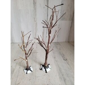 Dept 56 frosted bare branch Xmas tree village accessory set snow cobblestone